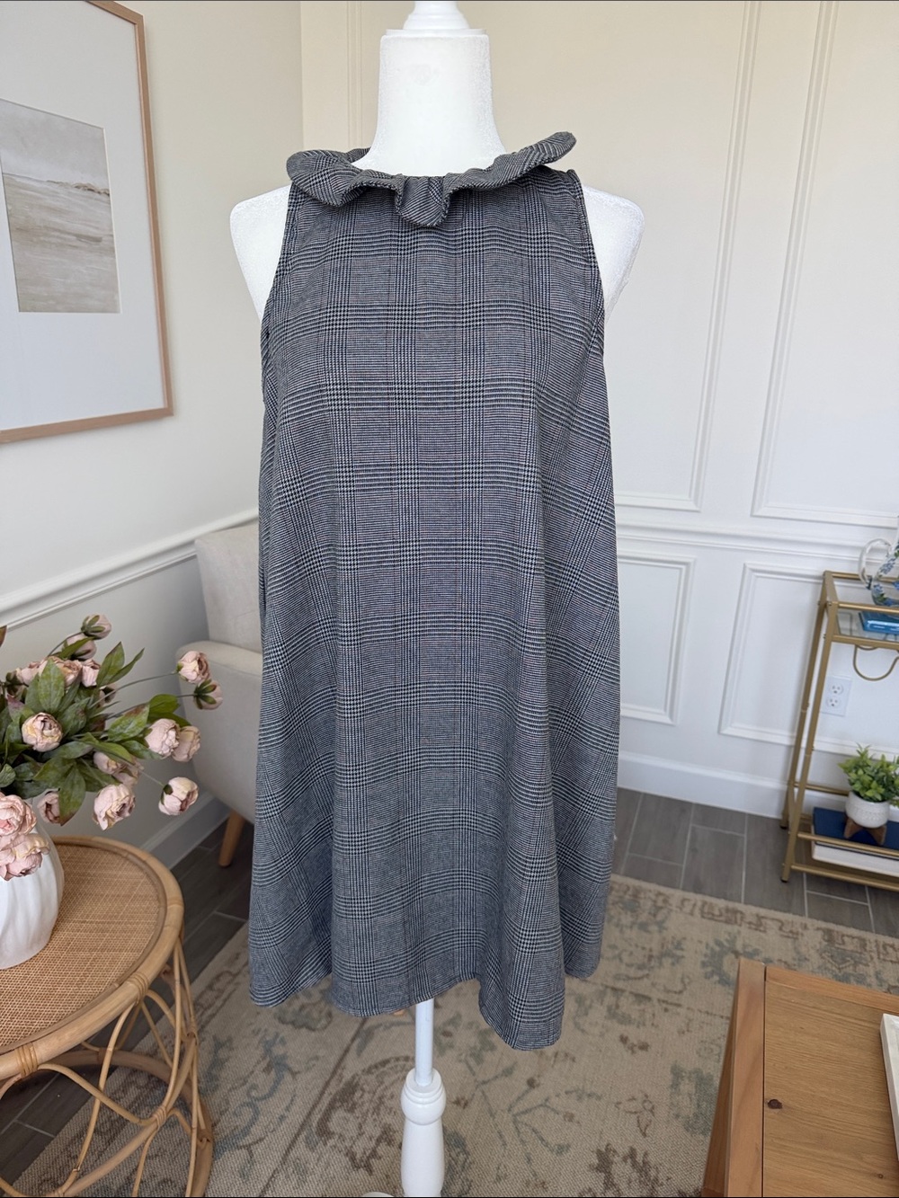 DO+BE Tuckernuck Blythe Dress Gray Plaid Bow Back Swing Mini  Size M - Picture 7 of 16